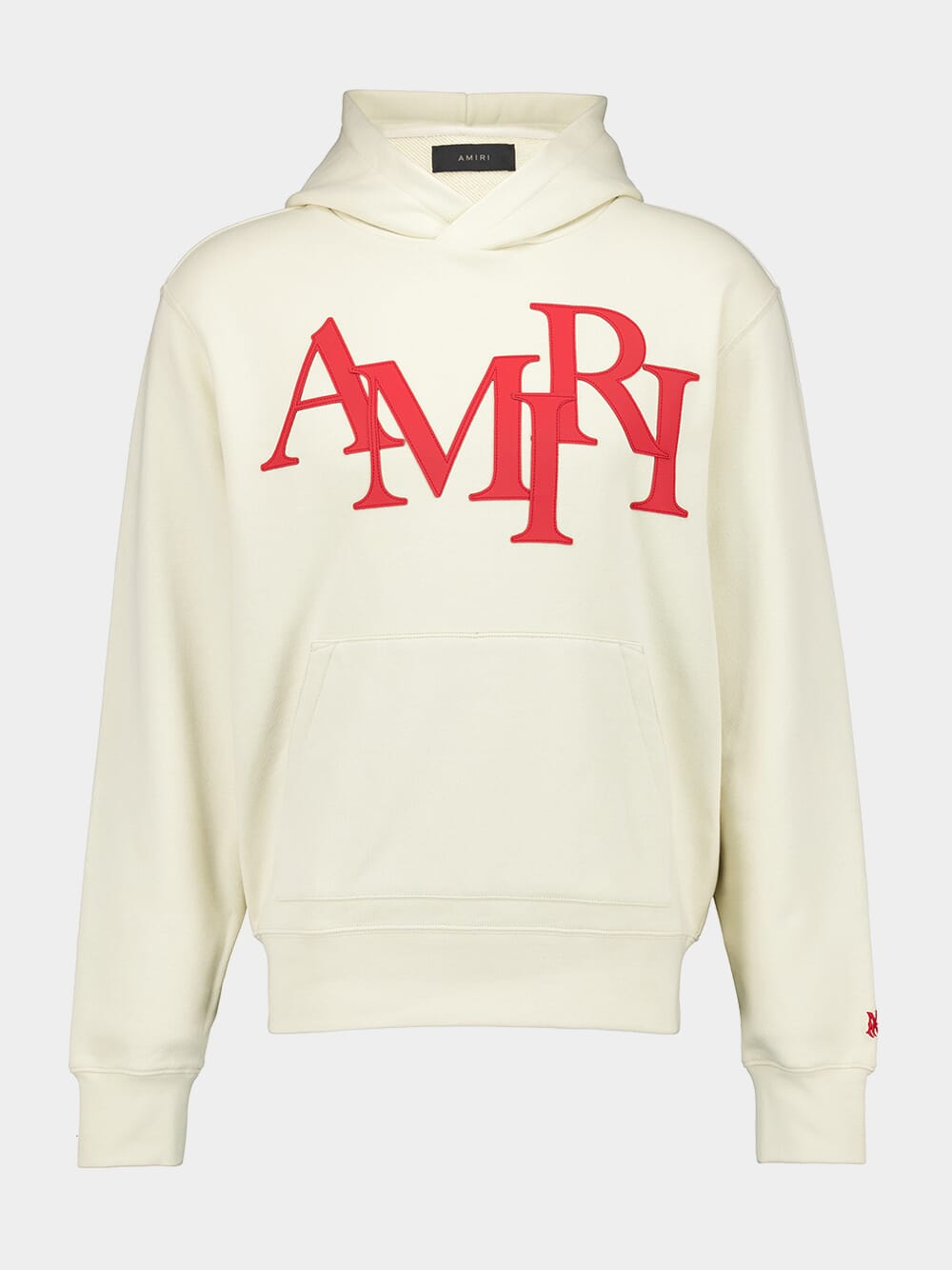 Light Beige Cotton Hoodie with Red Logo