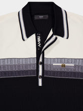 Amiri Black and White Striped Knit Polo