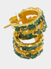 FENOMENA Gold Mini Squared Mosaico Emerald Hoop Earrings