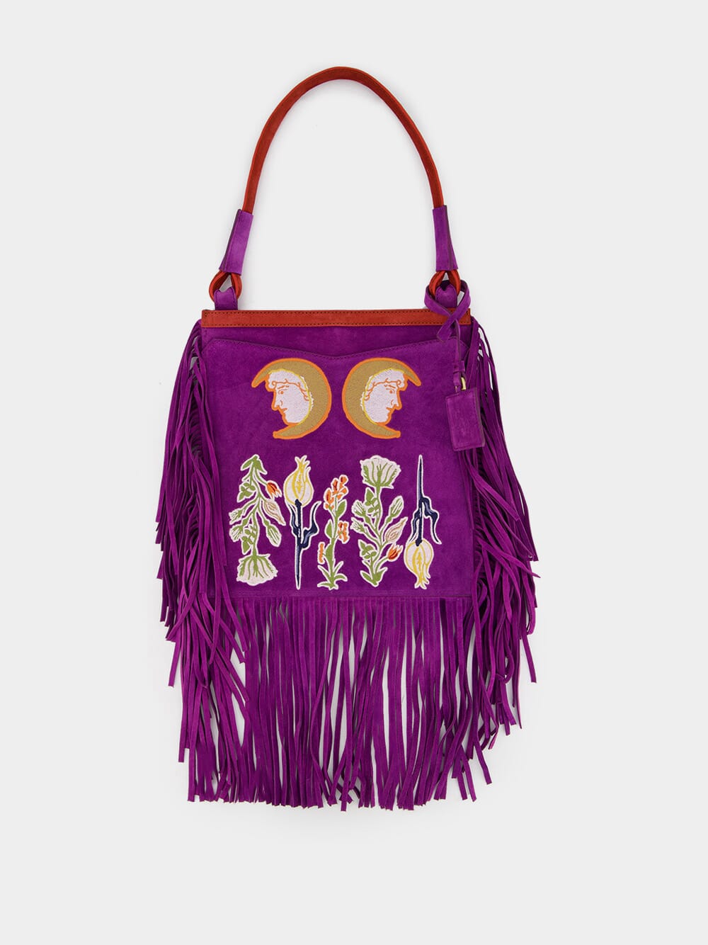 Aquila Embroidered Suede Bag with Fringes