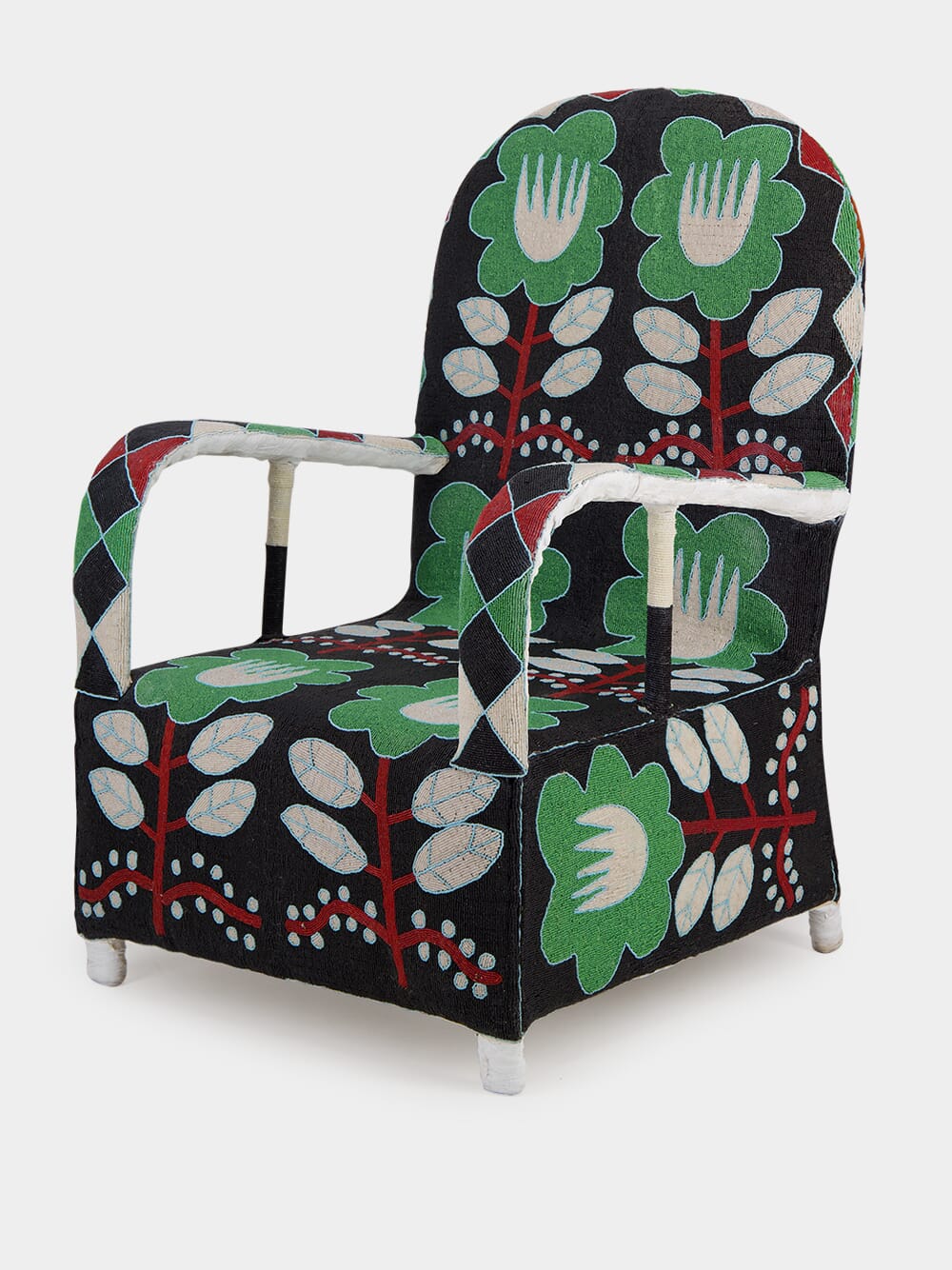 Black Floral Beaded Armchair