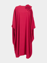 Paula Auriga Red Dahlia Silk Kaftan Dress with Detachable Flower