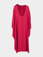 Paula Auriga Red Dahlia Silk Kaftan Dress with Detachable Flower
