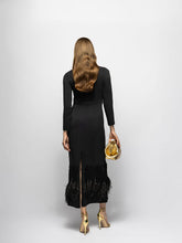 Paula Sakura Black Embroidered Long-Sleeved Maxi Dress with Feathers