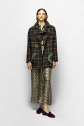 Paula Hazel Check Houndstooth Embroidered Coat