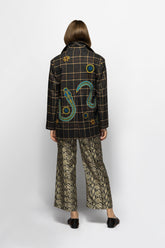Paula Hazel Check Houndstooth Embroidered Coat
