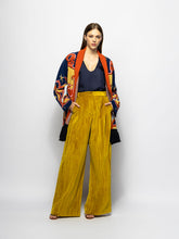 Paula Francis Golden Palm Velvet Plissé Pants