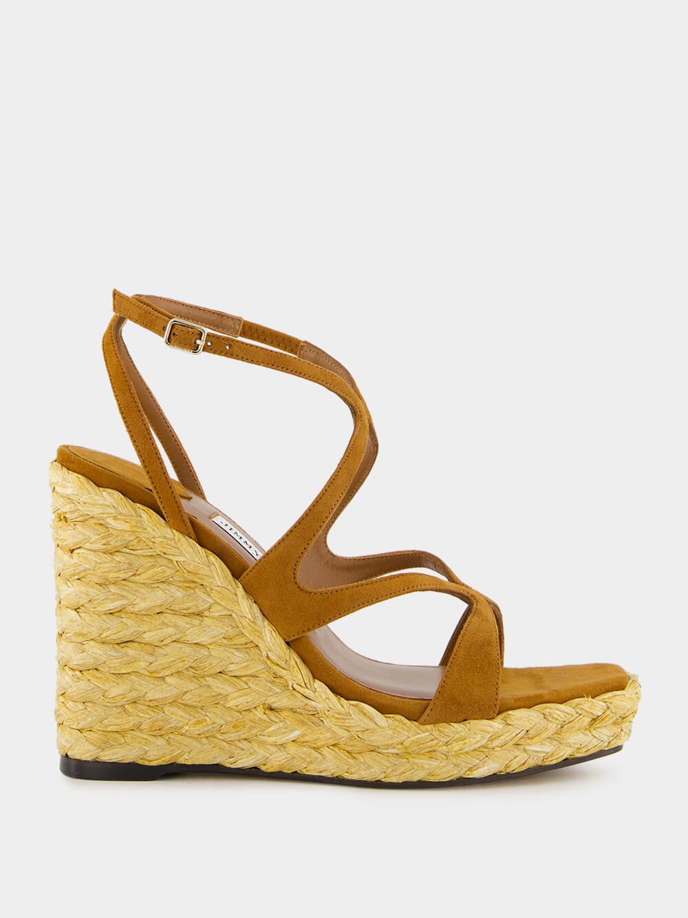 Brown Ayla Suede Wedge Sandals with Raffia