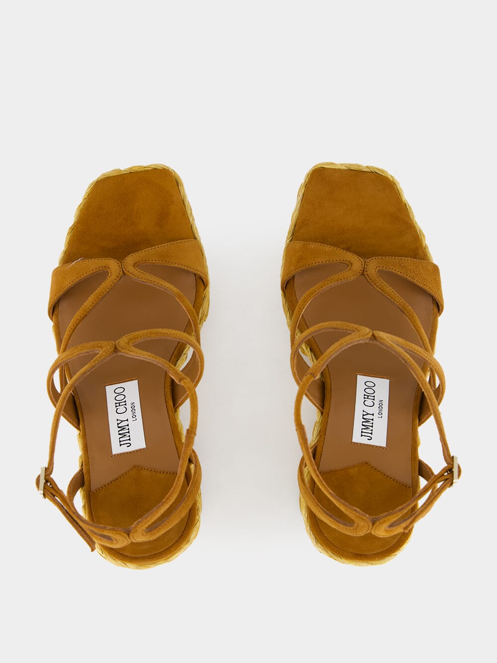 Brown Ayla Suede Wedge Sandals with Raffia