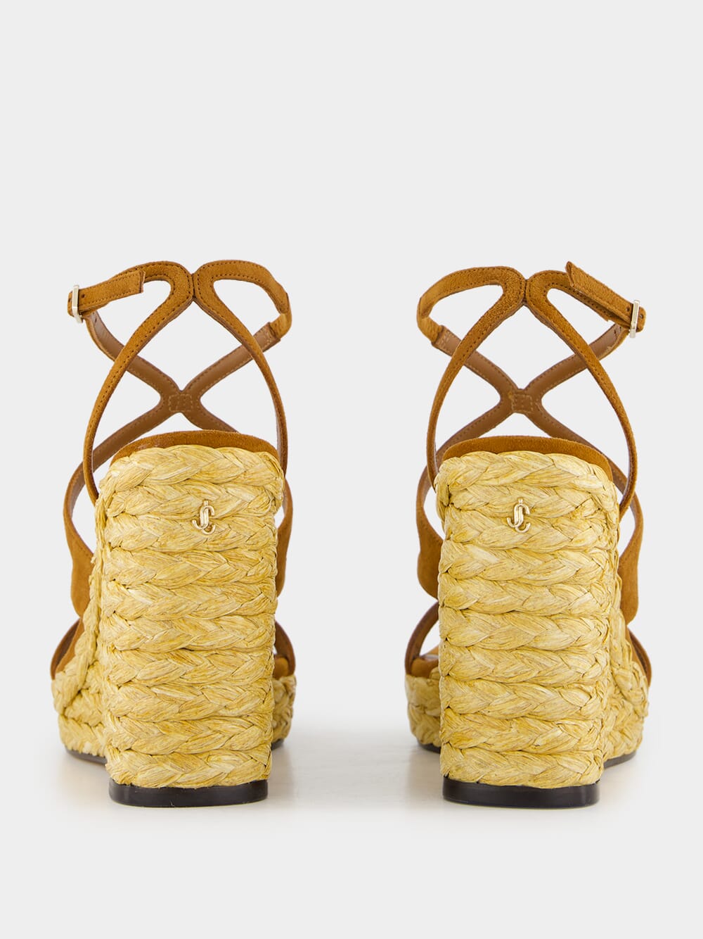 Brown Ayla Suede Wedge Sandals with Raffia