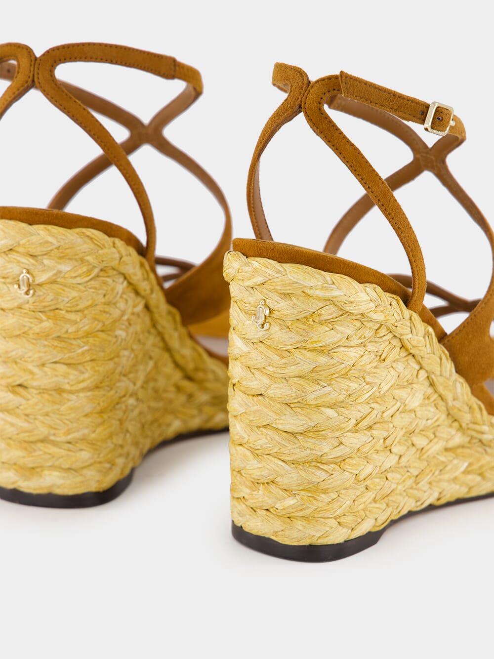 Brown Ayla Suede Wedge Sandals with Raffia