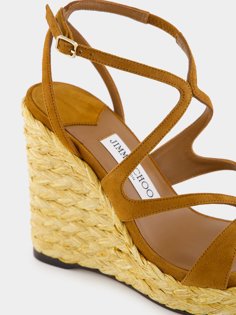 Brown Ayla Suede Wedge Sandals with Raffia