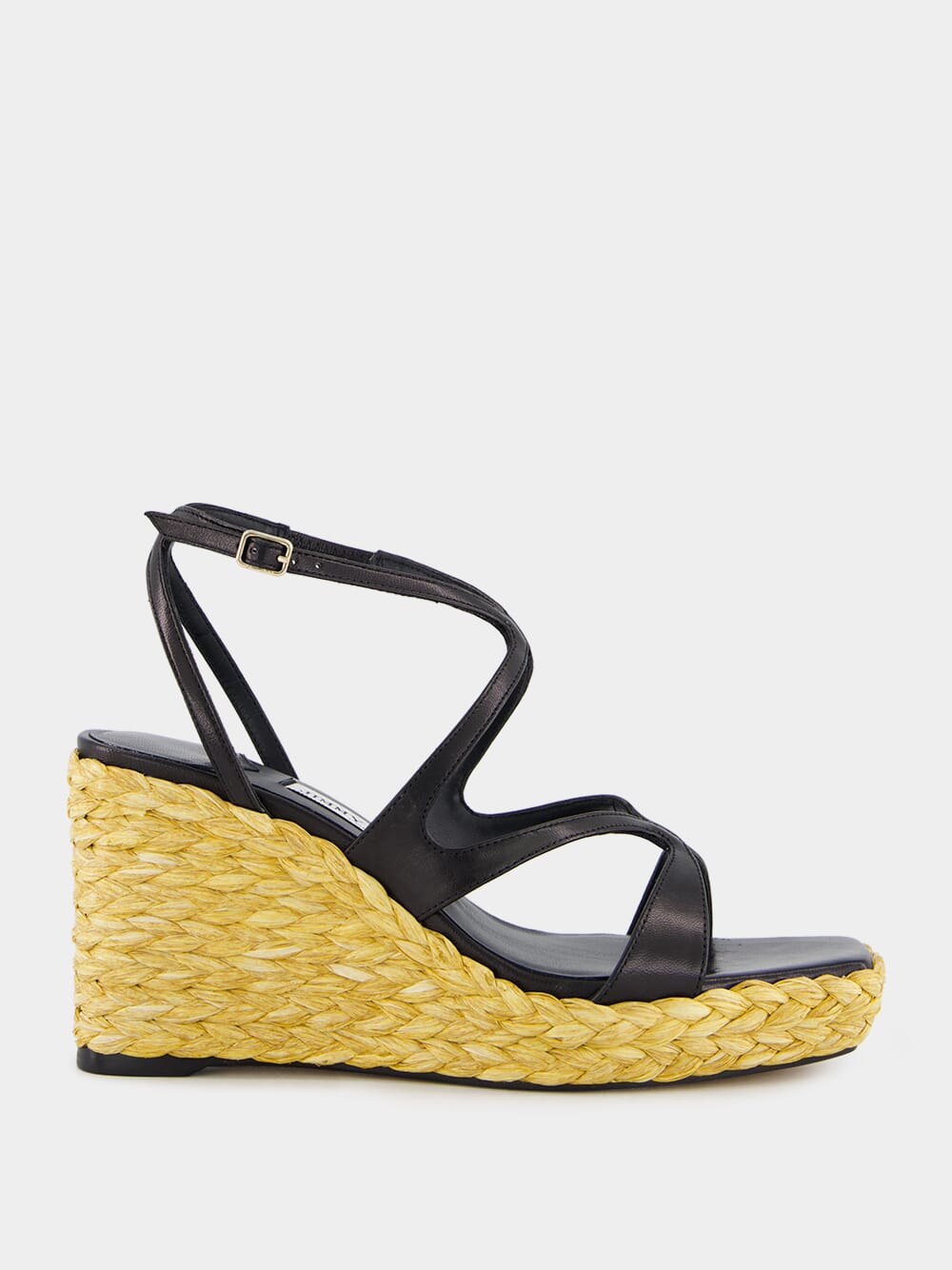 Black Ayla Nappa Leather Wedge Sandals