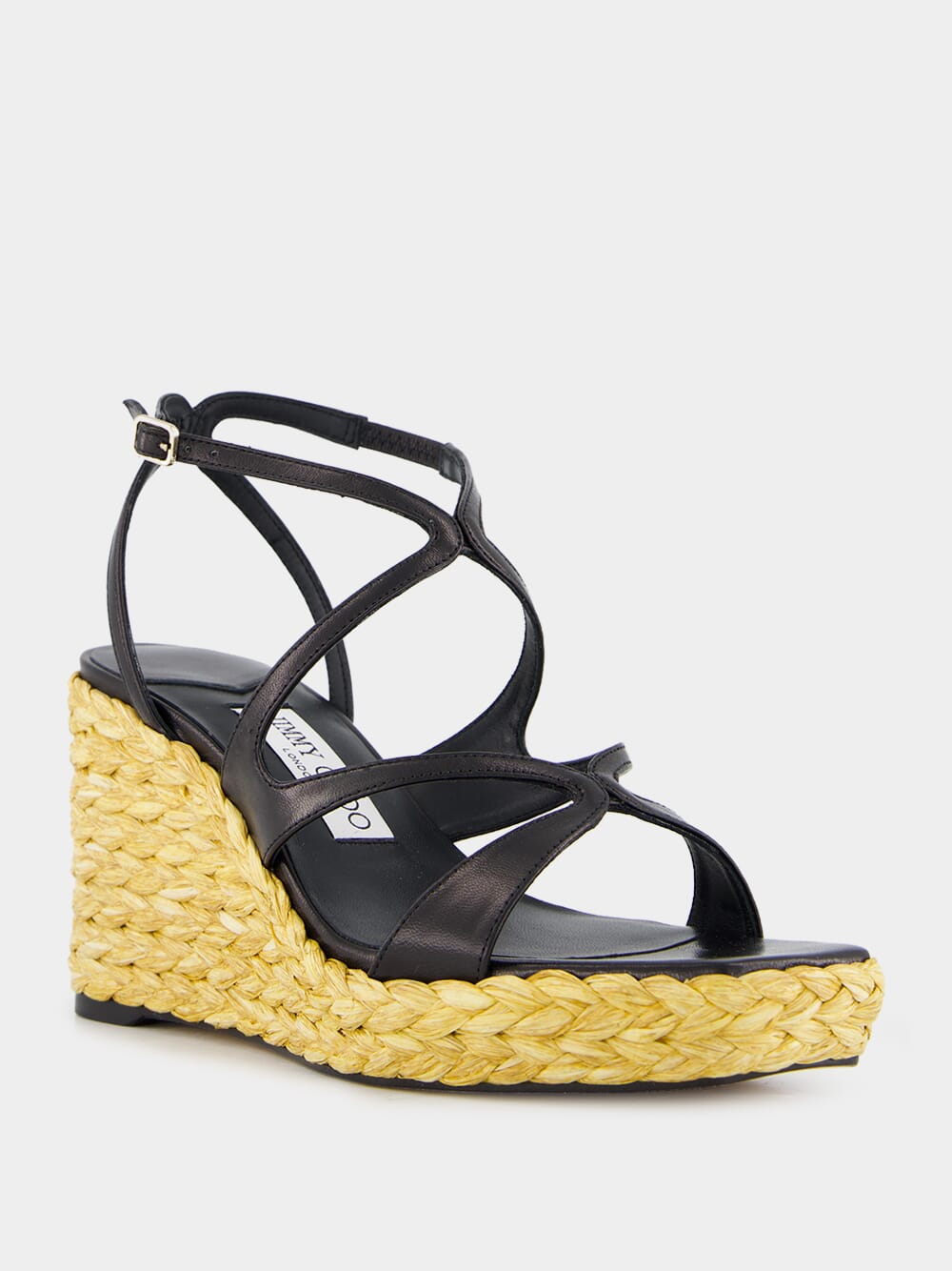 Black Ayla Nappa Leather Wedge Sandals