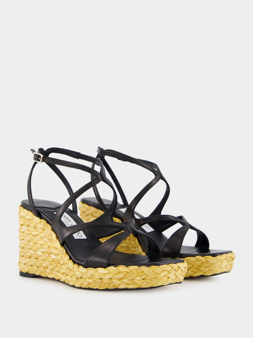 Black Ayla Nappa Leather Wedge Sandals