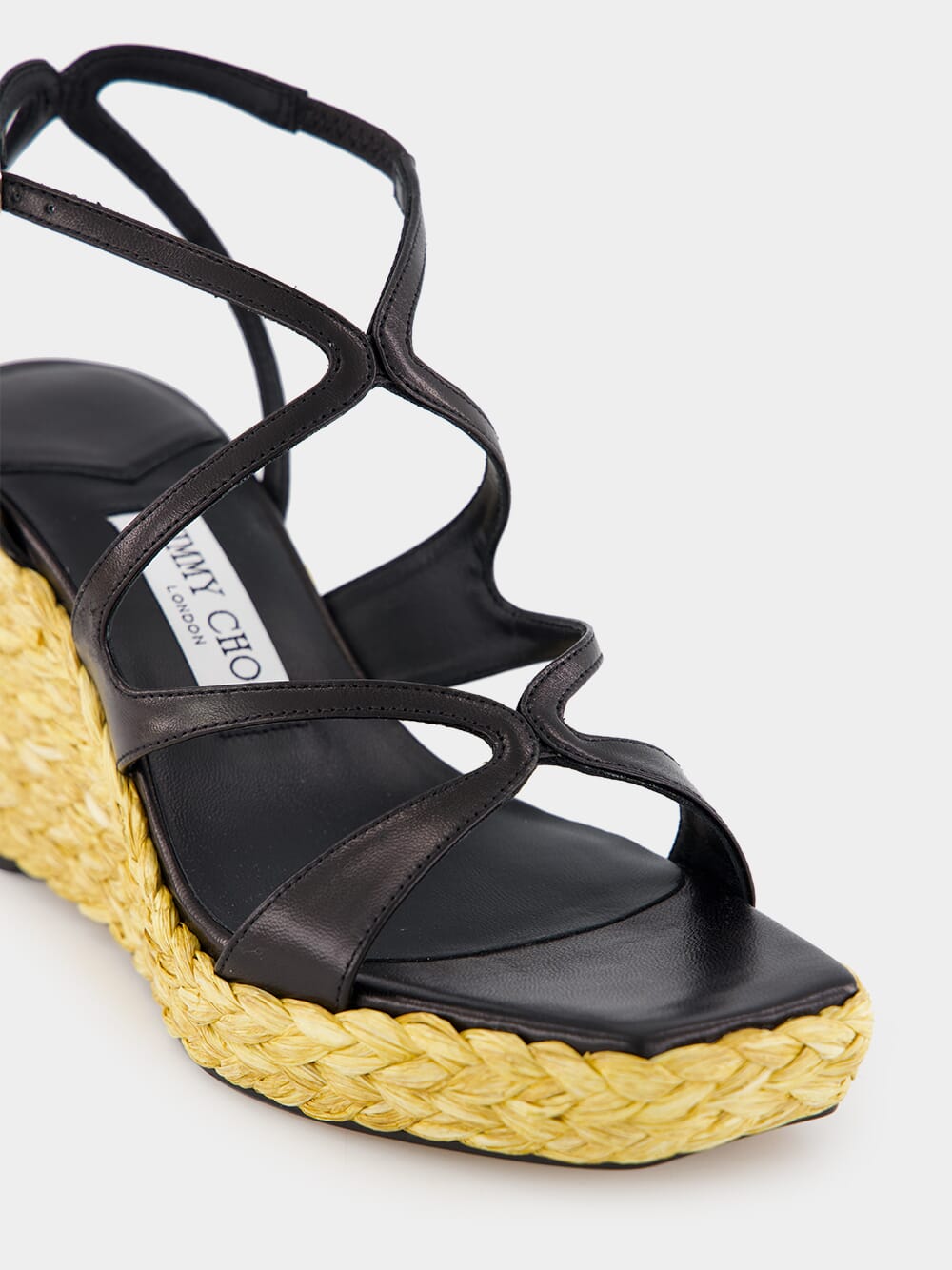 Black Ayla Nappa Leather Wedge Sandals