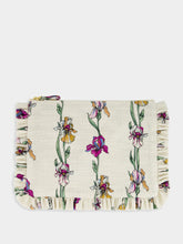 La DoubleJ Cream Mini Iris Embroidered Cotton Clutch