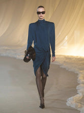 Balmain Blue Draped Flowing Jersey Midi Dress