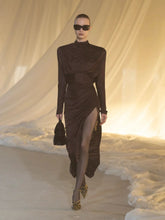 Balmain Brown Draped Flowing Jersey Maxi Dress