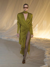 Balmain Green Draped Silk Charmeuse Maxi Dress