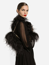 Dolce & Gabbana Black Medium Marlene Satin Shoulder Bag with Ostrich Feathers