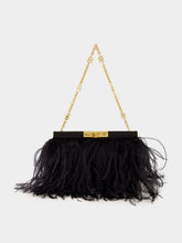 Dolce & Gabbana Black Medium Marlene Satin Shoulder Bag with Ostrich Feathers