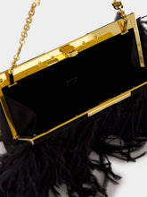 Dolce & Gabbana Black Medium Marlene Satin Shoulder Bag with Ostrich Feathers