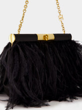 Dolce & Gabbana Black Medium Marlene Satin Shoulder Bag with Ostrich Feathers