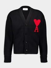Ami Paris Black Logo-Intarsia Wool Cardigan