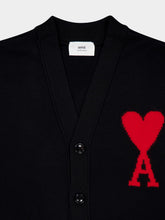Ami Paris Black Logo-Intarsia Wool Cardigan