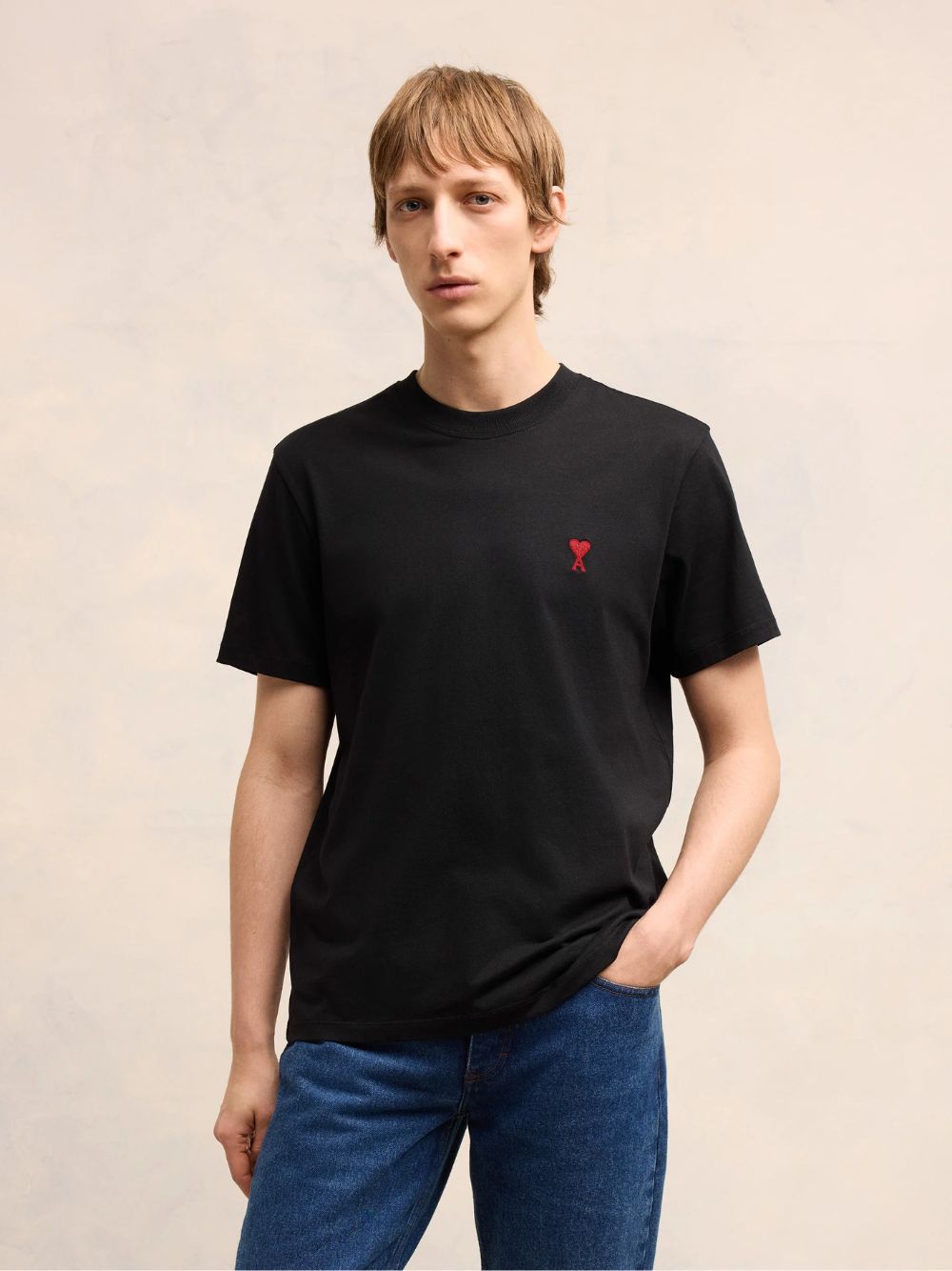 Black Cotton Embroidered T-Shirt