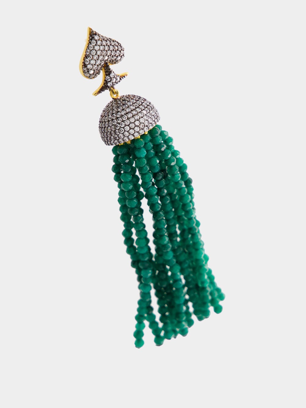 Gold-Plated Green Beaded Tassel Earrings