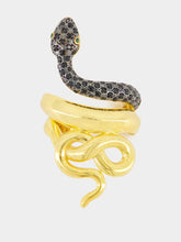 Begüm Khan Gold-Plated Snake Ring with Black Crystals