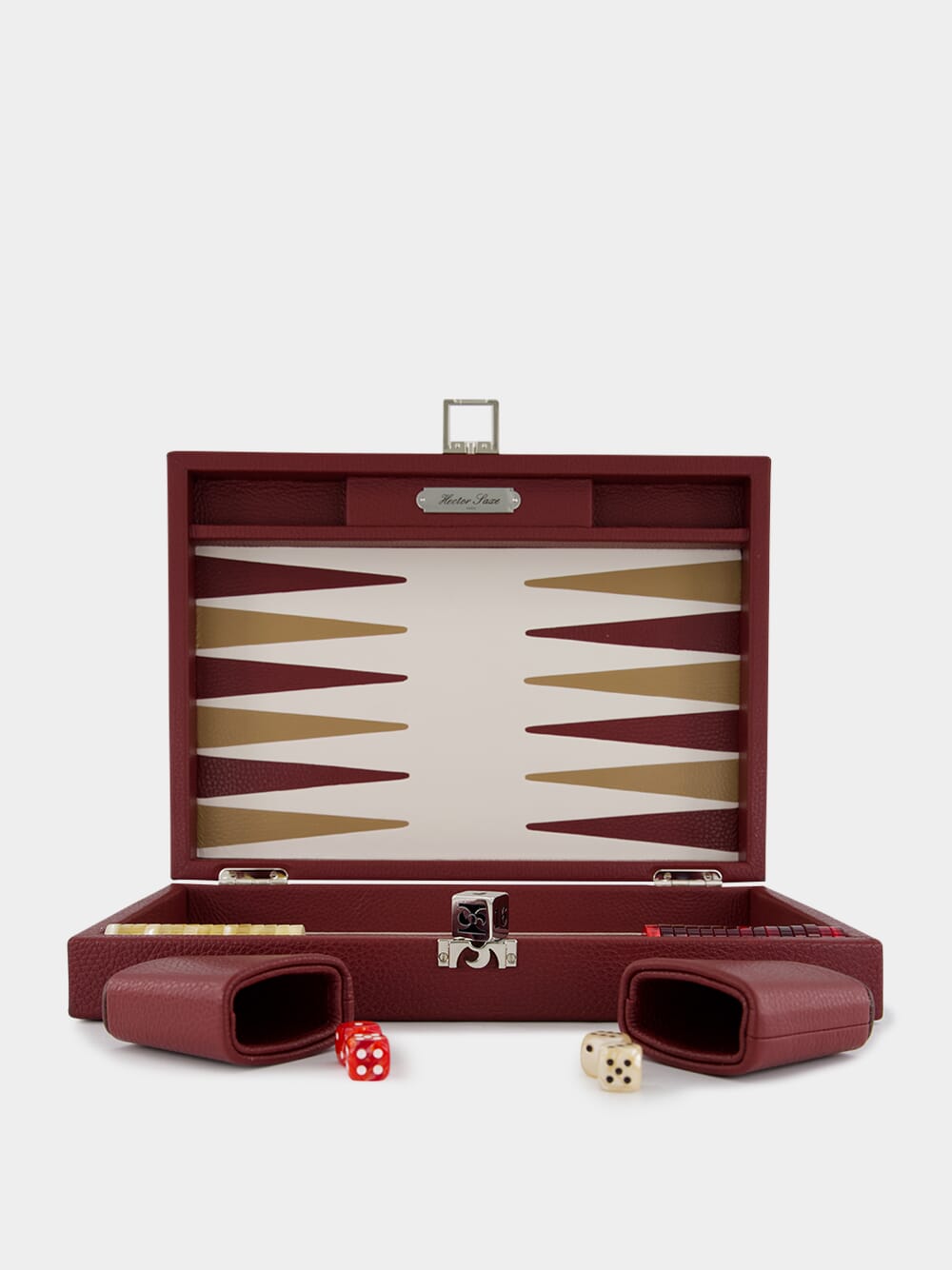 Medium Leather Backgammon in Buffalo Cremisi