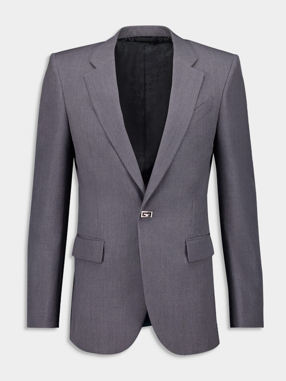 Grey Slim Fit Wool Jacket with 2G Clip