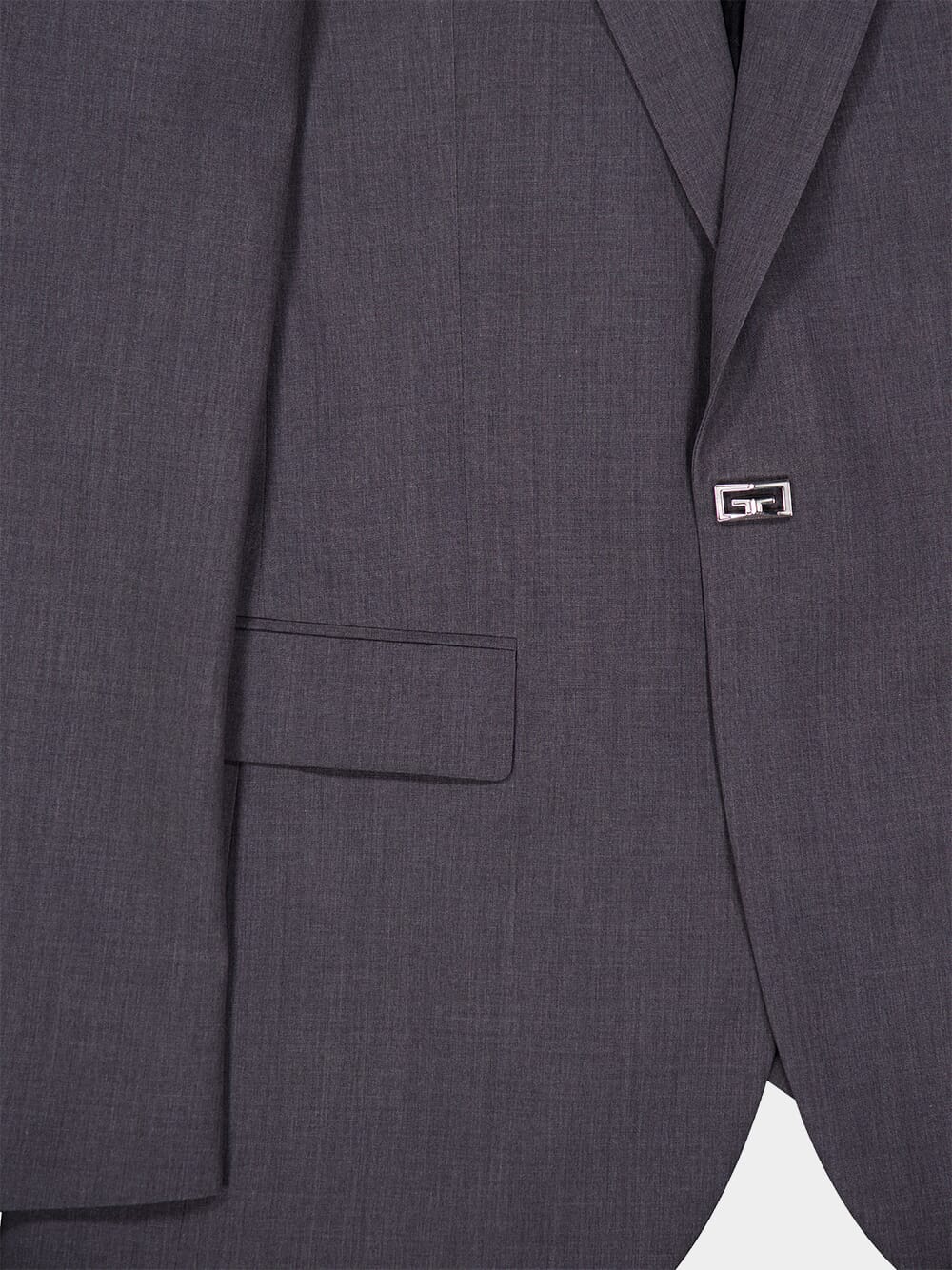 Grey Slim Fit Wool Jacket with 2G Clip