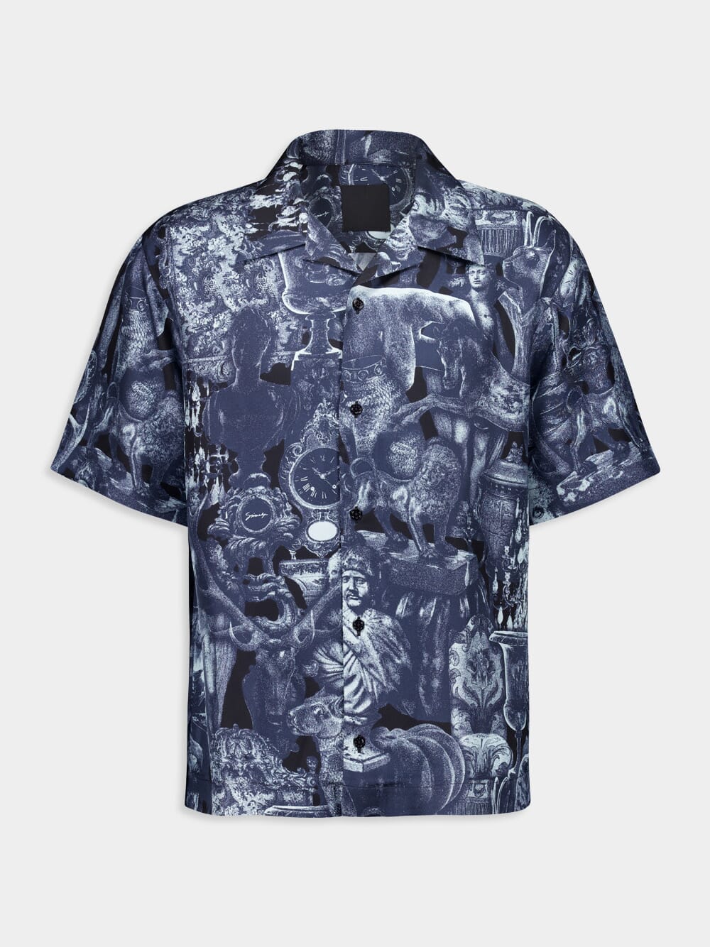 Navy Silk Shirt with Hubert Objects Print