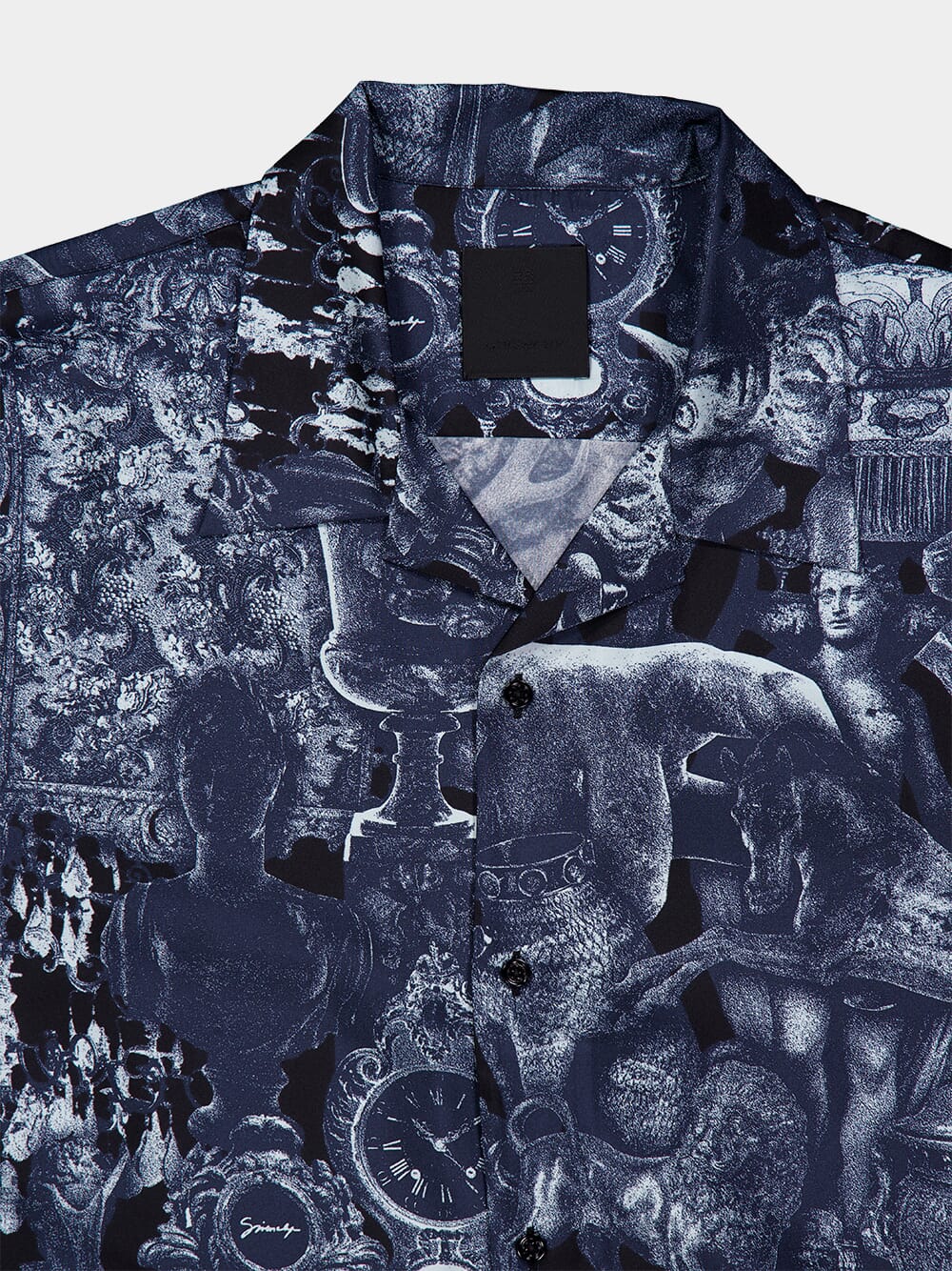 Navy Silk Shirt with Hubert Objects Print