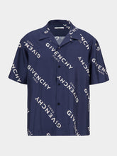 Givenchy Navy Silk Shirt with Logo Shadow Print