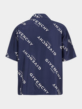 Givenchy Navy Silk Shirt with Logo Shadow Print
