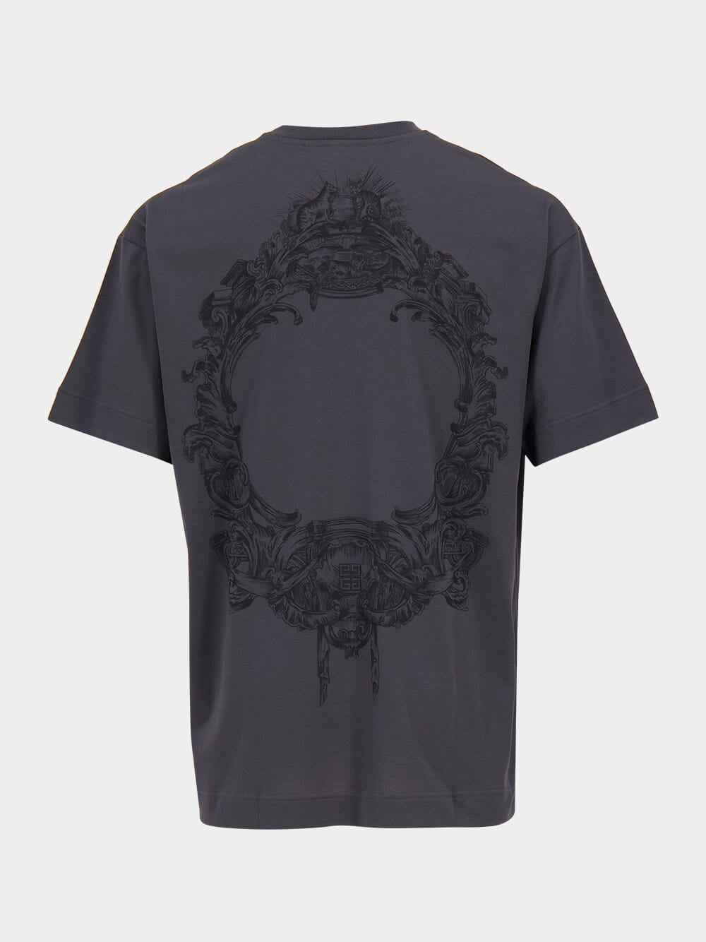 Charcoal Cotton T-Shirt with Baroque Print