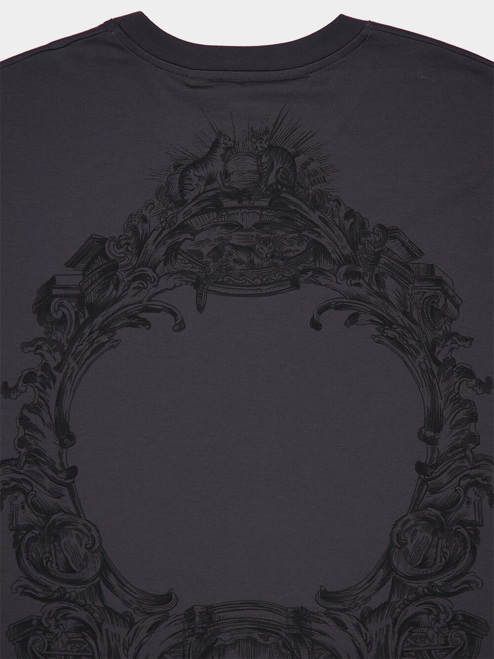 Charcoal Cotton T-Shirt with Baroque Print