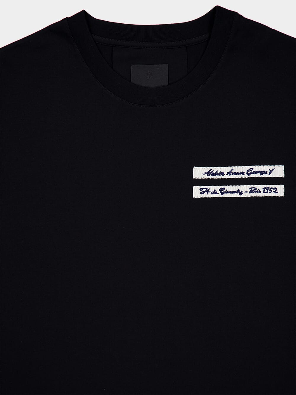 Black Cotton T-Shirt with Grosgrain Detail