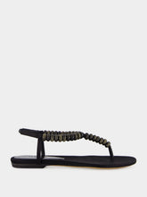 Le Monde Beryl Black Satin Beaded Thong Sandals