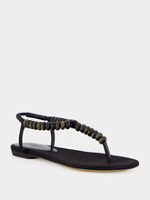 Le Monde Beryl Black Satin Beaded Thong Sandals