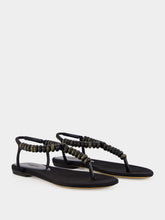 Le Monde Beryl Black Satin Beaded Thong Sandals