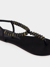 Le Monde Beryl Black Satin Beaded Thong Sandals