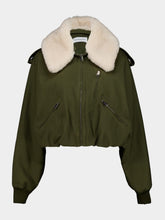 Givenchy Khaki Cotton Wool Bomber with Shearling Collar