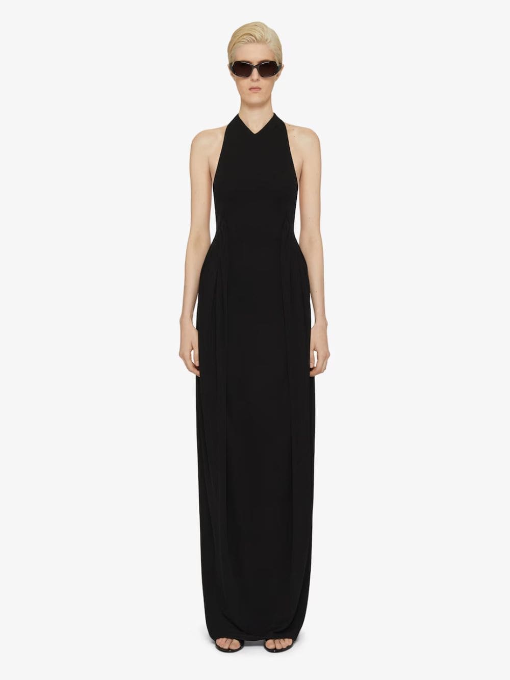 Black Halter Neck Evening Dress with 4G Button Detailing