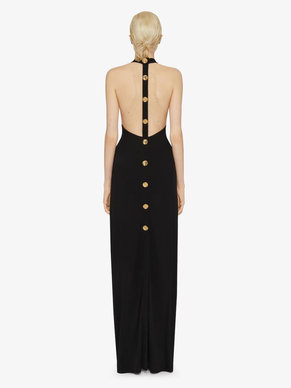 Black Halter Neck Evening Dress with 4G Button Detailing